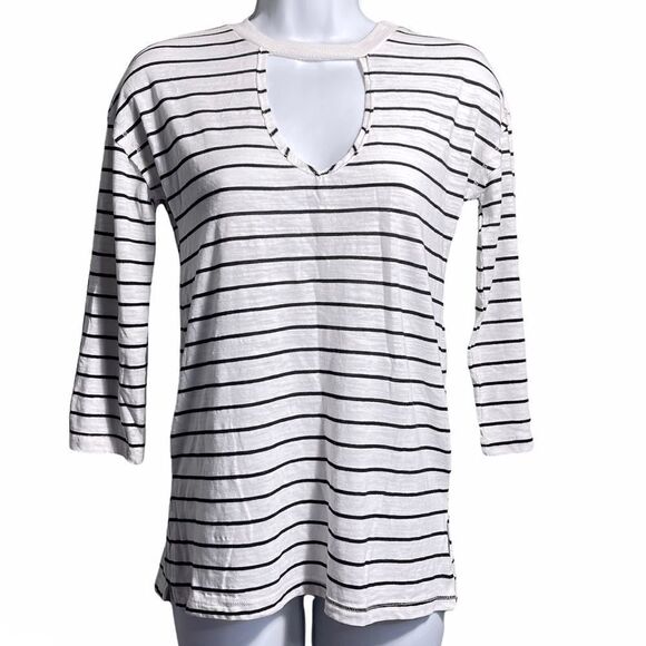 Lucky brand cutout striped burnout sheer tee t shirt top EUC XS extra small - Picture 1 of 13